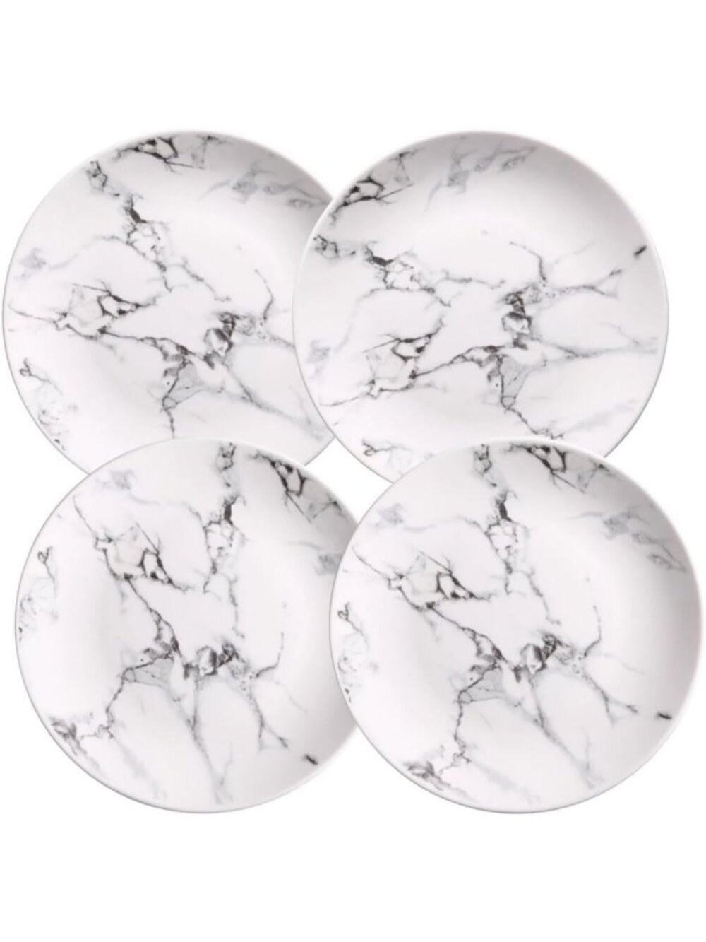 Elegant Marble Design Porcelain Accent Plates Set of 4 - 8 Inch Dinnerware